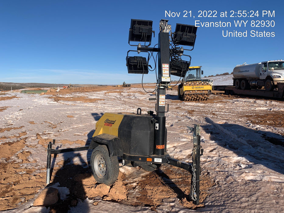 2022 Allmand NLV3GR (4) LED Light Fixture 350W, 23' Vertical Mast, 3kW Prime, Towable, Deep Sea L401, Leveling Jacks, Yanmar T4F 5.8hp