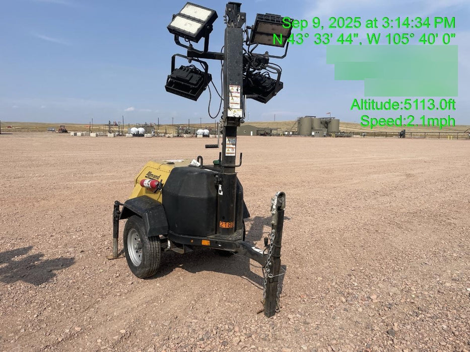 2022 Allmand NLV3GR (4) LED Light Fixture 350W, 23' Vertical Mast, 3kW Prime, Towable, Deep Sea L401, Leveling Jacks, Yanmar T4F 5.8hp