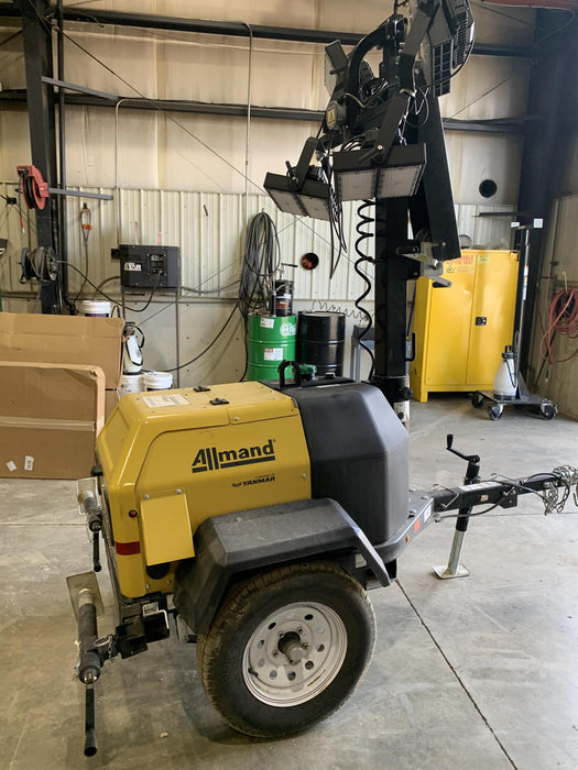 2021 Allmand NLV3GR (4) LED Light Fixture 350W, 23' Vertical Mast, 3kW Prime, Towable, Deep Sea L401, Leveling Jacks, Yanmar T4F 5.8hp