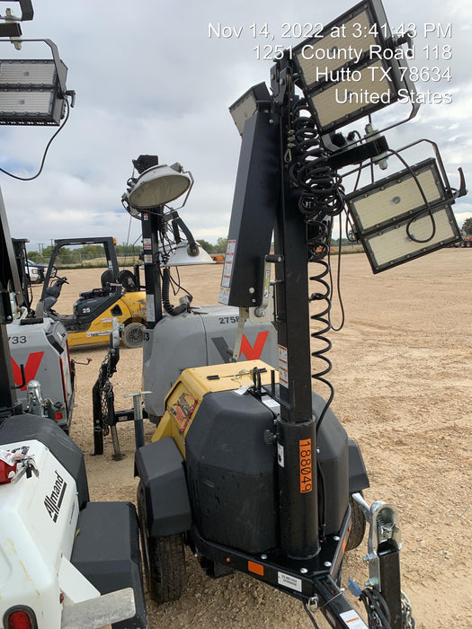 Allmand NLV3GR (4) LED Light Fixture 350W, 23' Vertical Mast, 3kW Prime, Towable, Deep Sea L401, Leveling Jacks, Yanmar T4F 5.8hp