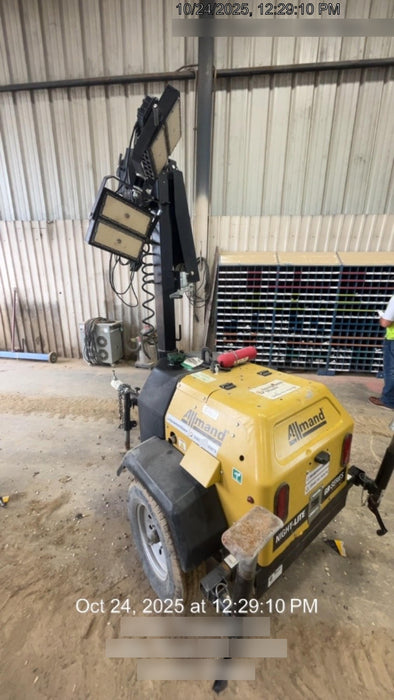 2022 Allmand NLV3GR (4) LED Light Fixture 350W, 23' Vertical Mast, 3kW Prime, Towable, Deep Sea L401, Leveling Jacks, Yanmar T4F 5.8hp