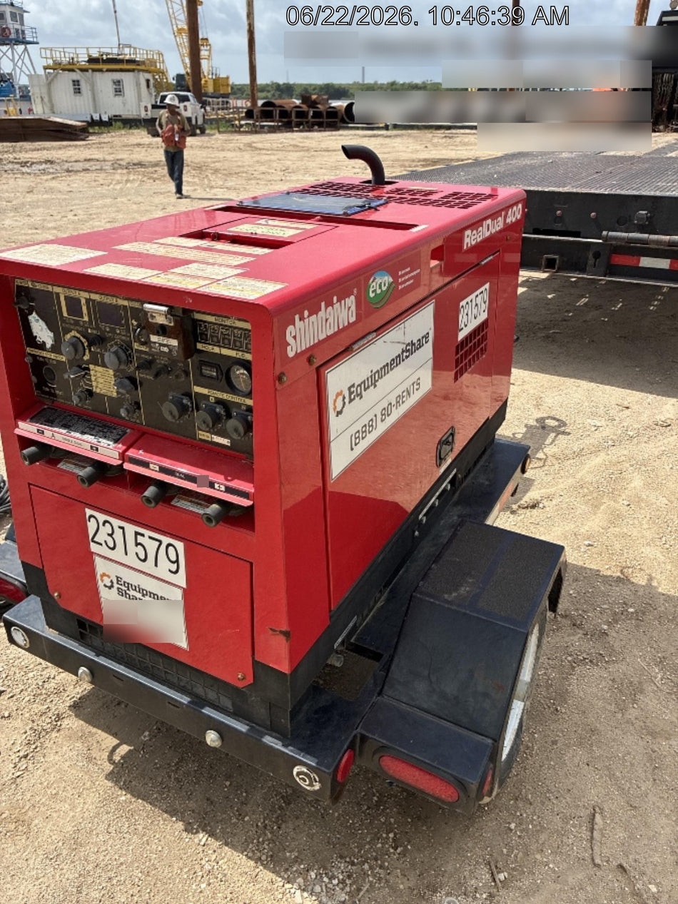 2022 Shindaiwa DGW400MDL Kubota D902 Engine, 23 HP, Dual Op Welder, Wire, Arc, Droop Stick, Tig, and CC Stick Functionality, Simulphase, 3 Phase and 1 Phase Gen Output, Single Axle NB Trlr, Slr Trckl Chrg 12V 12W, Fire Ext
