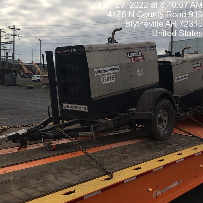 2019 Lincoln Electric Vantage 322 Welder Ready-Pak 3, Two wheel trailer, Fender and Light kit, Cable Rack