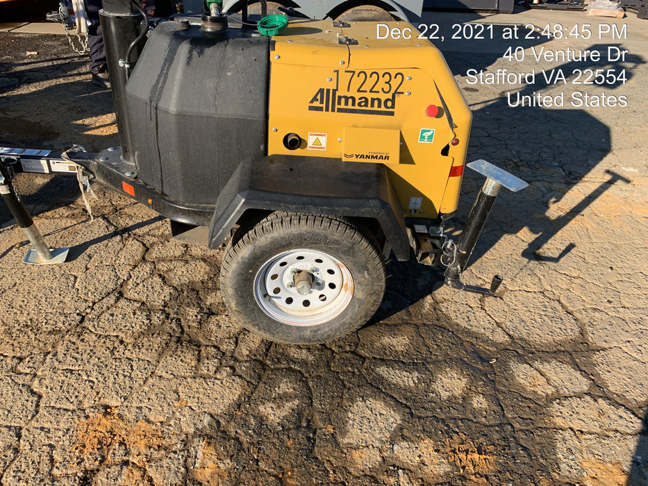 2021 Allmand NLV3GR (4) LED Light Fixture 350W, 23' Vertical Mast, 3kW Prime, Towable, Deep Sea L401, Leveling Jacks, Yanmar T4F 5.8hp