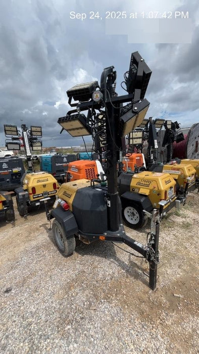 2022 Allmand NLV3GR (4) LED Light Fixture 350W, 23' Vertical Mast, 3kW Prime, Towable, Deep Sea L401, Leveling Jacks, Yanmar T4F 5.8hp