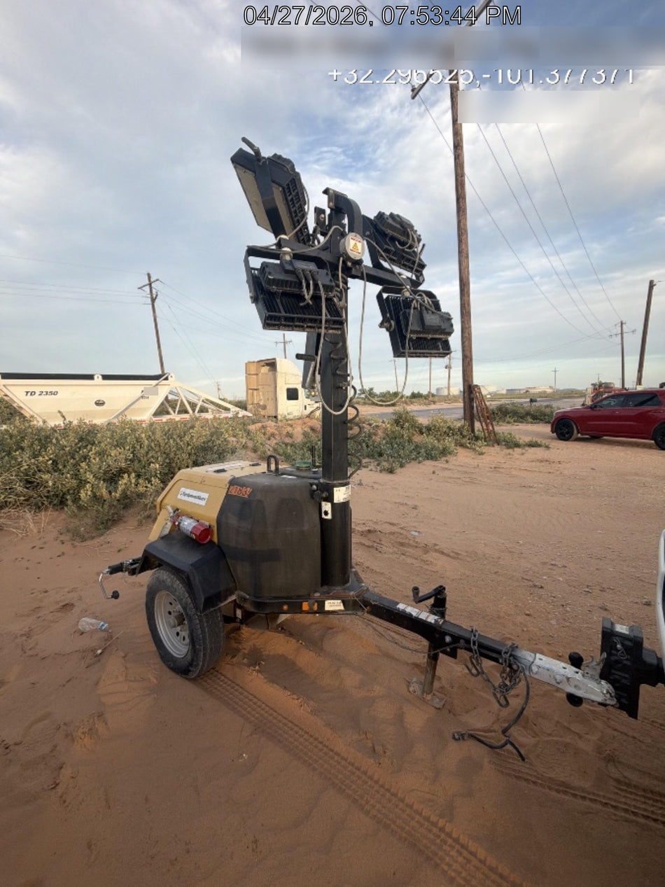 2022 Allmand NLV3GR (4) LED Light Fixture 350W, 23' Vertical Mast, 3kW Prime, Towable, Deep Sea L401, Leveling Jacks, Yanmar T4F 5.8hp