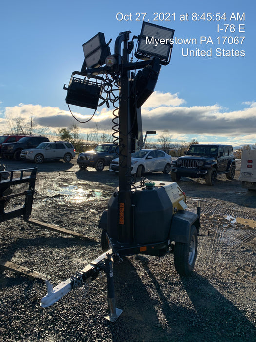 2021 Allmand NLV3GR (4) LED Light Fixture 350W, 23' Vertical Mast, 3kW Prime, Towable, Deep Sea L401, Leveling Jacks, Yanmar T4F 5.8hp