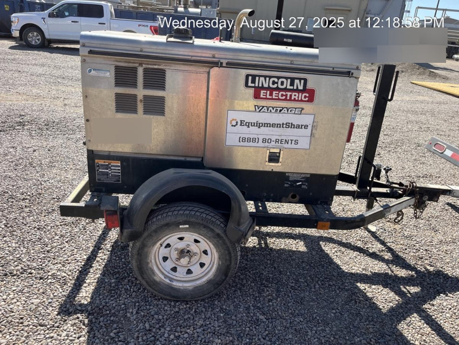 2019 Lincoln Electric Vantage 322 Welder Ready-Pak 3, Two wheel trailer, Fender and Light kit, Cable Rack