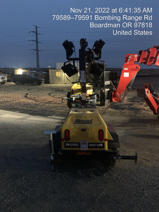 2020 Allmand NLV3GR (4) LED Light Fixture 350W, 23' Vertical Mast, 3kW Prime, Towable, Deep Sea L401, Leveling Jacks, Yanmar T4F 5.8hp