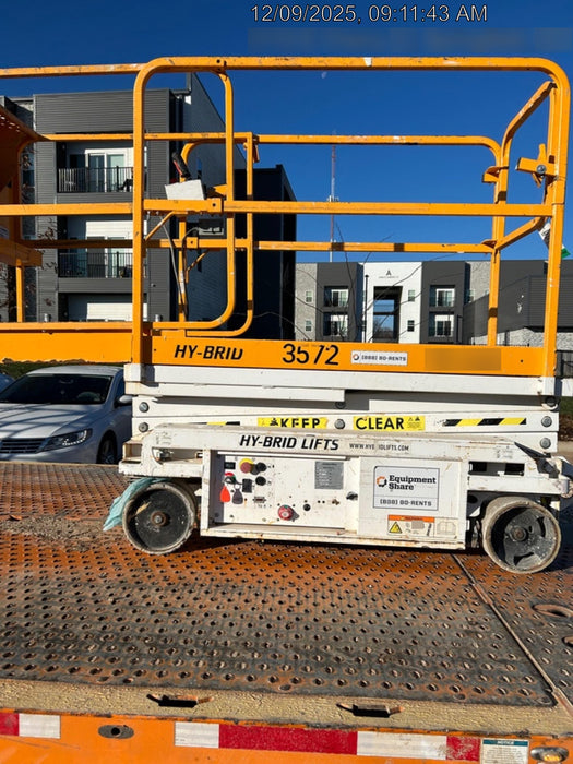 Custom Equipment HB-1430 Hy-Brid Scissor Lift
Platform capacity up to 670 lbs
Working height up to 20 ft
Weighs under 1,700 lbs
Non-marking wheels