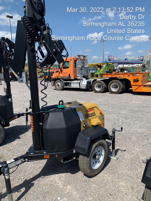 2021 Allmand NLV3GR (4) LED Light Fixture 350W, 23' Vertical Mast, 3kW Prime, Towable, Deep Sea L401, Leveling Jacks, Yanmar T4F 5.8hp