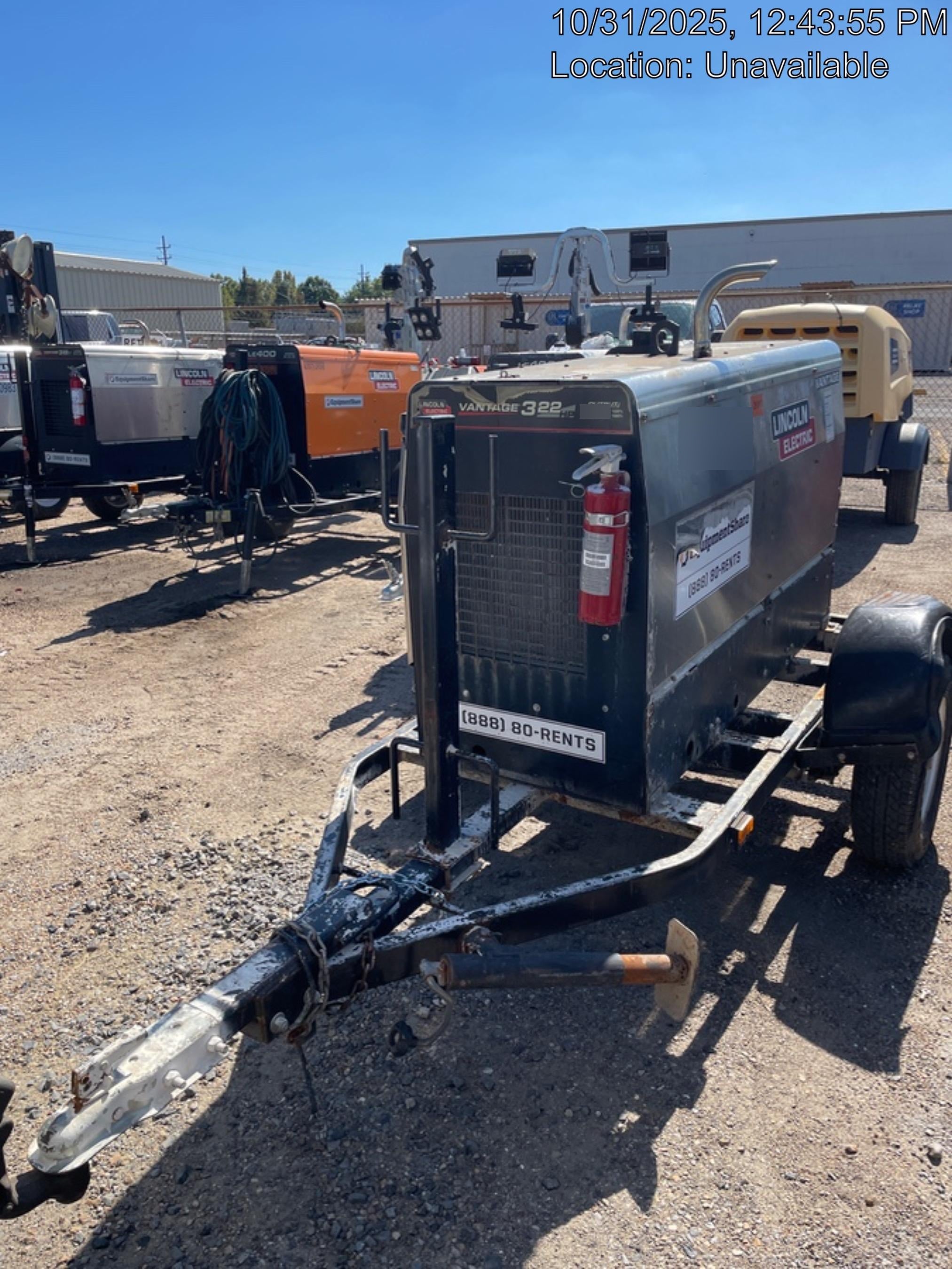 2019 Lincoln Electric Vantage 322 Lincoln Vantage 322 Welder w/Trailer, Light Kit, Cable Rack