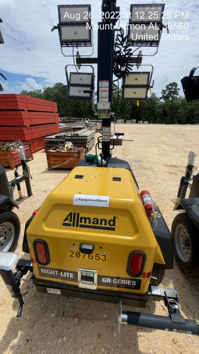 2022 Allmand NLV3GR (4) LED Light Fixture 350W, 23' Vertical Mast, 3kW Prime, Towable, Deep Sea L401, Leveling Jacks, Yanmar T4F 5.8hp