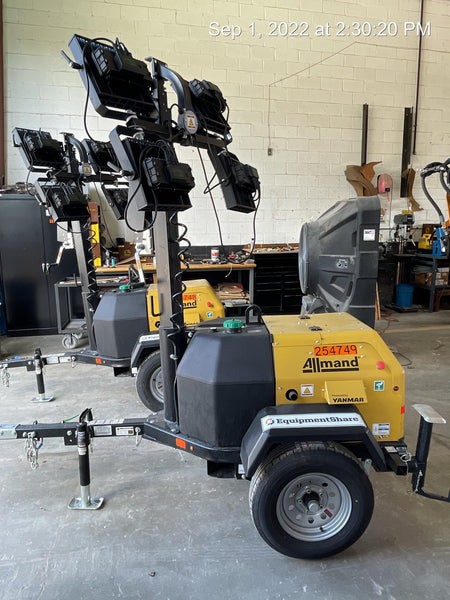 2022 Allmand NLV3GR (4) LED Light Fixture 350W, 23' Vertical Mast, 3kW Prime, Towable, ES Decals, T3