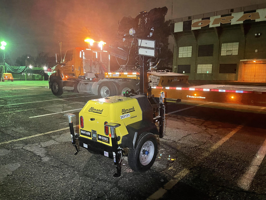 2022 Allmand NLV3GR (4) LED Light Fixture 350W, 23' Vertical Mast, 3kW Prime, Towable, ES Decals, T3