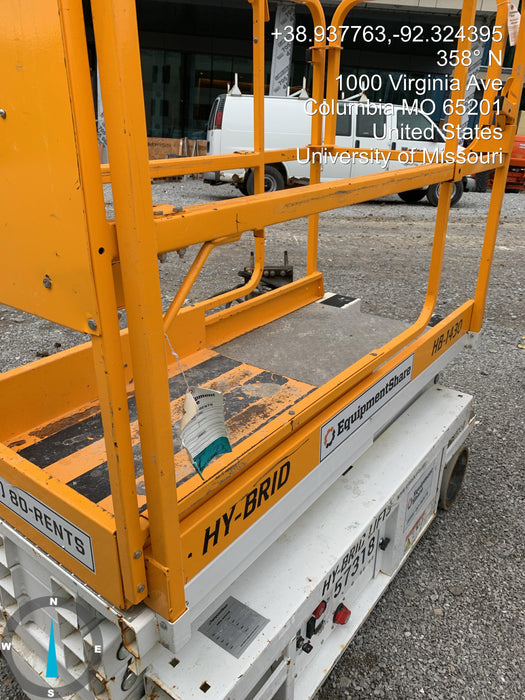 Custom Equipment HB-1430 <ul>
 <li>Hy-Brid Scissor Lift</li>
  <li>Platform capacity up to 670 lbs.</li>
  <li>Working height up to 20 ft</li>
  <li>Weighs under 1,700 lbs.</li>
  <li>Non-marking wheels </li>
</ul>