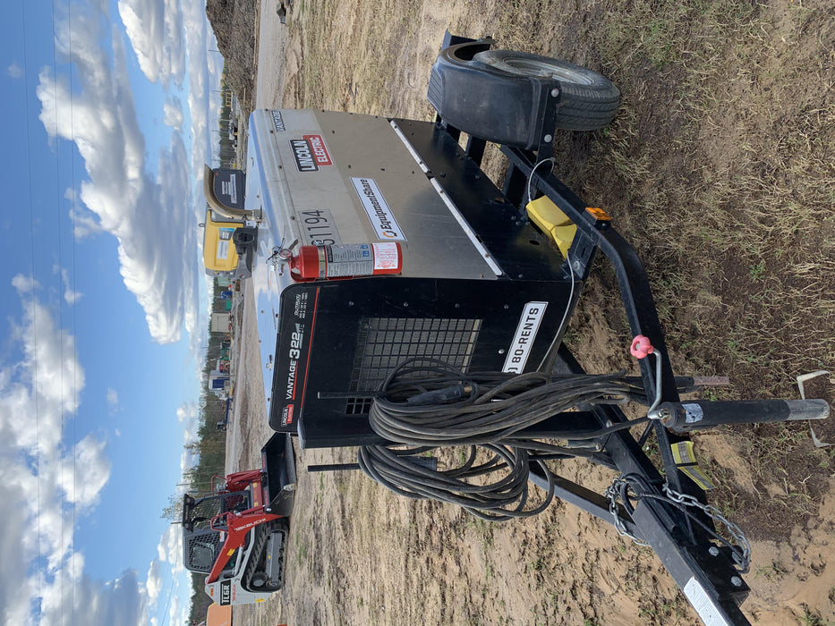 2019 Lincoln Electric Vantage 322 Welder Ready-Pak 3, Two wheel trailer, Fender and Light kit, Cable Rack