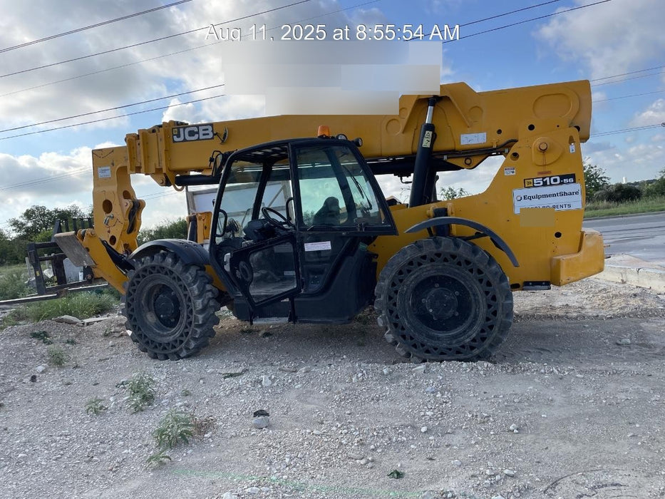 2019 JCB 510-56 JCB 510-56 Telehandler 74 HP w/CAB/HVAC, Beacon, Worklights, Aux Hydraulics, Solid Tires, 72" Carriage/Forks