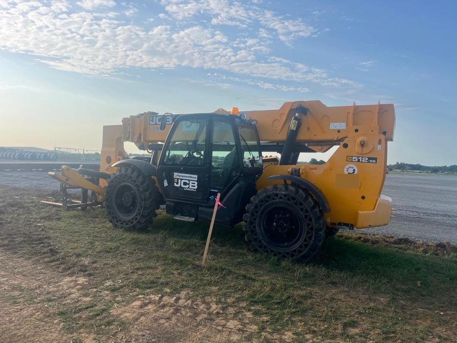 2019 JCB 512-56 Cab/Heat/Air, 109 HP, Solid Tires, STD Worklight, Beacon, Aux Hydraulics, Lifting Eye, Back up Alarm w/66" Carriage/60" Forks