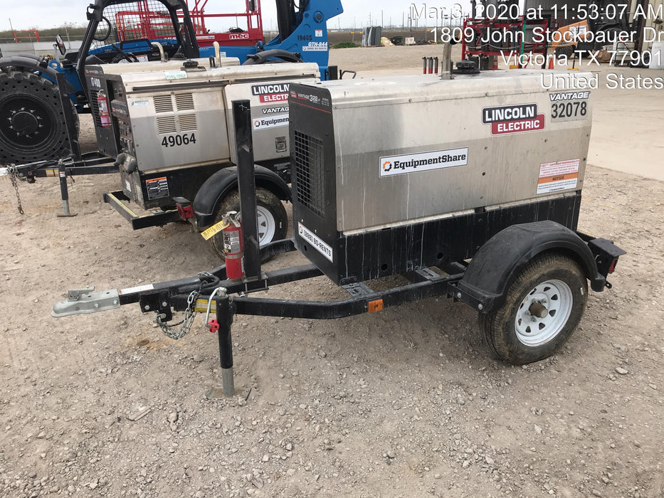 2019 Lincoln Electric Vantage 322 Welder Ready-Pak 3, Two wheel trailer, Fender and Light kit, Cable Rack