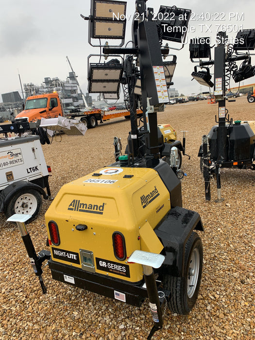 2022 Allmand NLV3GR (4) LED Light Fixture 350W, 23' Vertical Mast, 3kW Prime, Towable, ES Decals, T3