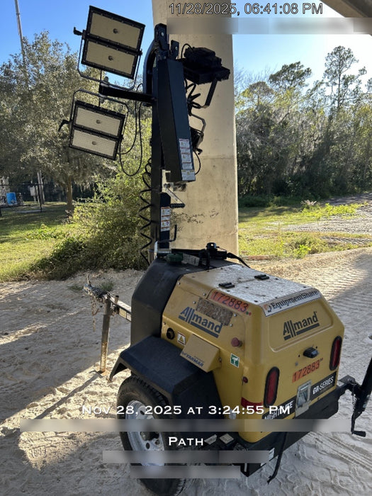 2021 Allmand NLV3GR (4) LED Light Fixture 350W, 23' Vertical Mast, 3kW Prime, Towable, Deep Sea L401, Leveling Jacks, Yanmar T4F 5.8hp