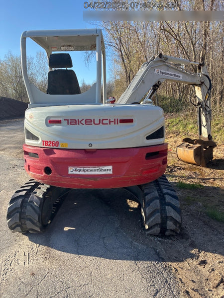 2019 Takeuchi TB260 Takeuchi TB260 Canopy w/Rubber Tracks, Auxiliary Hydraulics, Standard Blade, Manual QC, 12 / 18 / 24" Buckets, Hydraulic Thumb Installed