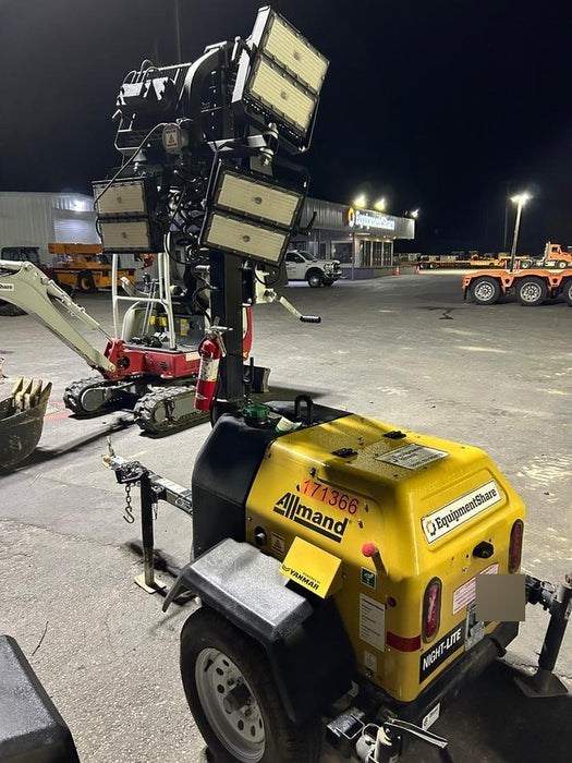 2021 Allmand NLV3GR (4) LED Light Fixture 350W, 23' Vertical Mast, 3kW Prime, Towable, Deep Sea L401, Leveling Jacks, Yanmar T4F 5.8hp