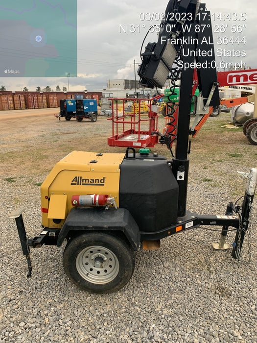 2022 Allmand NLV3GR (4) LED Light Fixture 350W, 23' Vertical Mast, 3kW Prime, Towable, Deep Sea L401, Leveling Jacks, Yanmar T4F 5.8hp