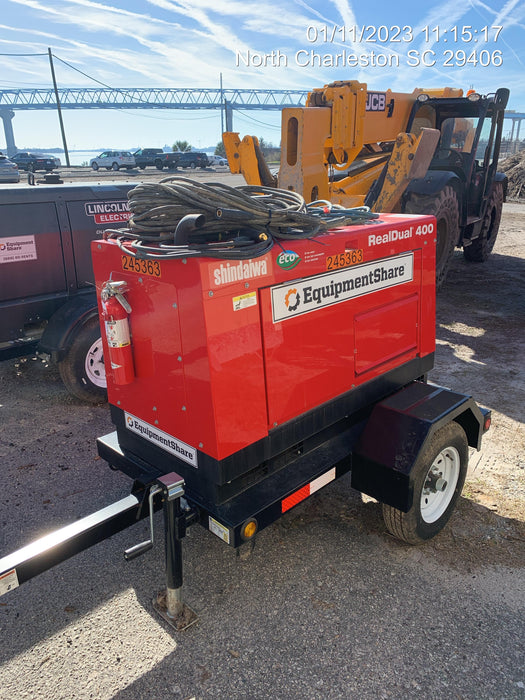 2022 Shindaiwa DGW400MDL Kubota D902 Engine, 23 HP, Dual Op Welder, Wire, Arc, Droop Stick, Tig, and CC Stick Functionality, Simulphase, 3 Phase and 1 Phase Gen Output, Single Axle NB Trlr, Slr Trckl Chrg 12V 12W, Fire Ext