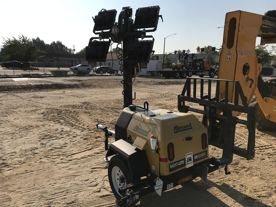 2021 Allmand NLV3GR (4) LED Light Fixture 350W, 23' Vertical Mast, 3kW Prime, Towable, Deep Sea L401, Leveling Jacks, Yanmar T4F 5.8hp