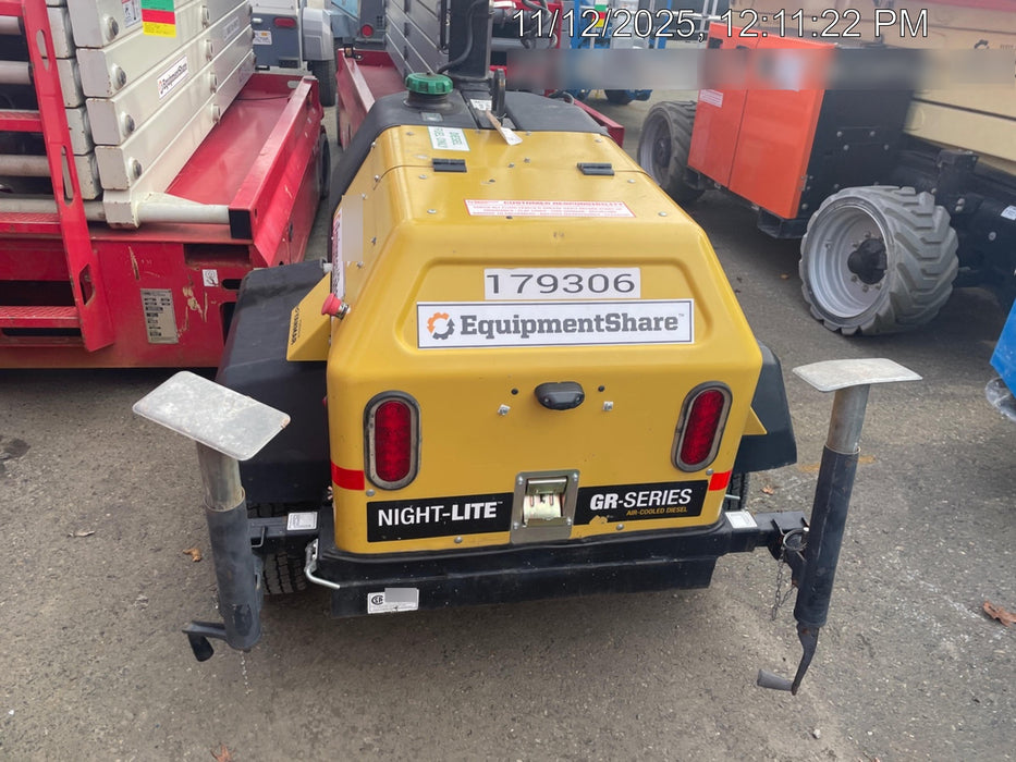 Allmand NLV3GR (4) LED Light Fixture 350W, 23' Vertical Mast, 3kW Prime, Towable, Deep Sea L401, Leveling Jacks, Yanmar T4F 5.8hp