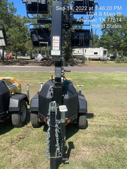 2022 Allmand NLV3GR (4) LED Light Fixture 350W, 23' Vertical Mast, 3kW Prime, Towable, Deep Sea L401, Leveling Jacks, Yanmar T4F 5.8hp