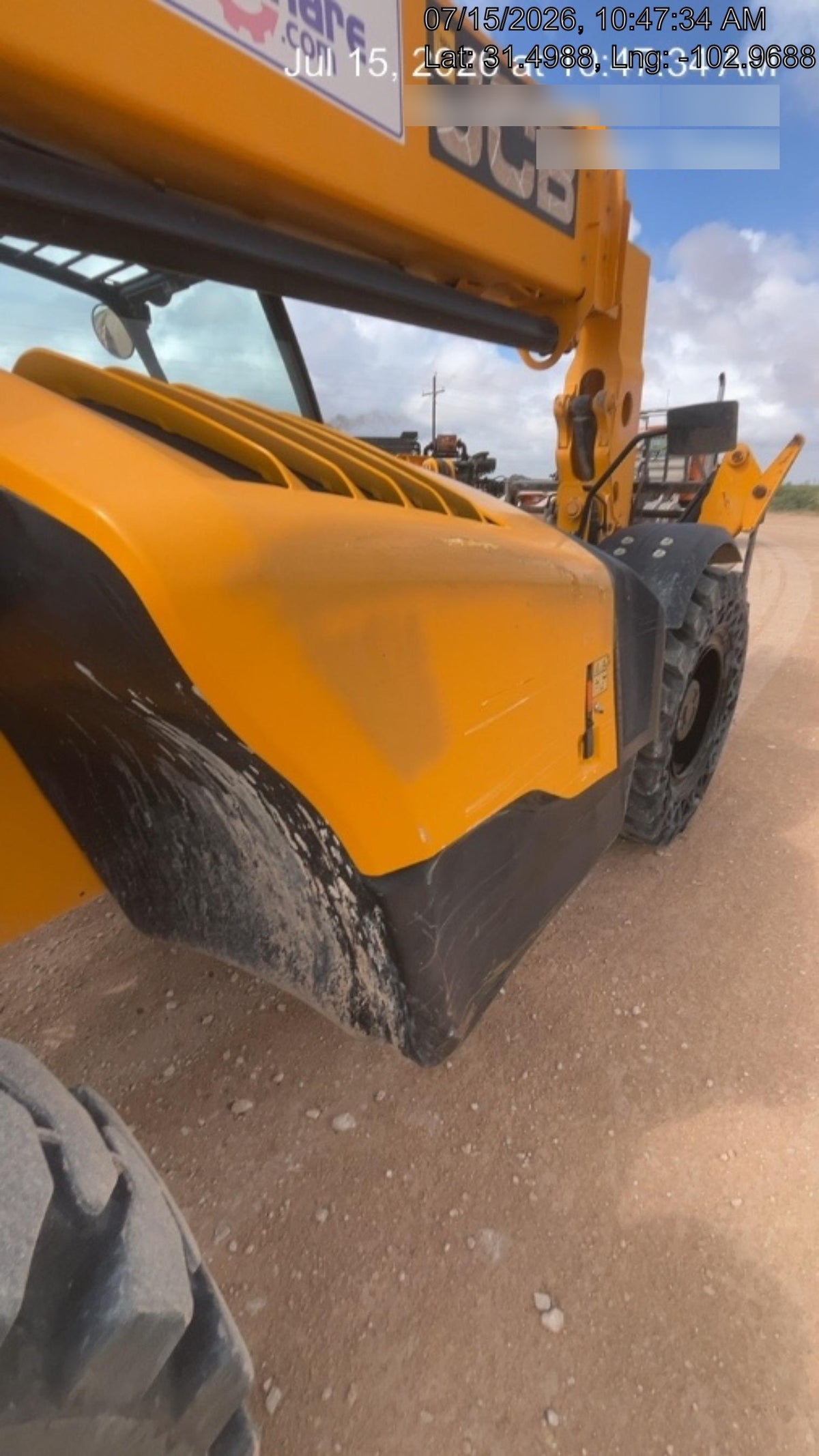 2019 JCB 510-56 74 HP w/Open ROPS, Beacon, Aux Hydraulics, Worklights, Solid Tires w/60" Carriage/Forks