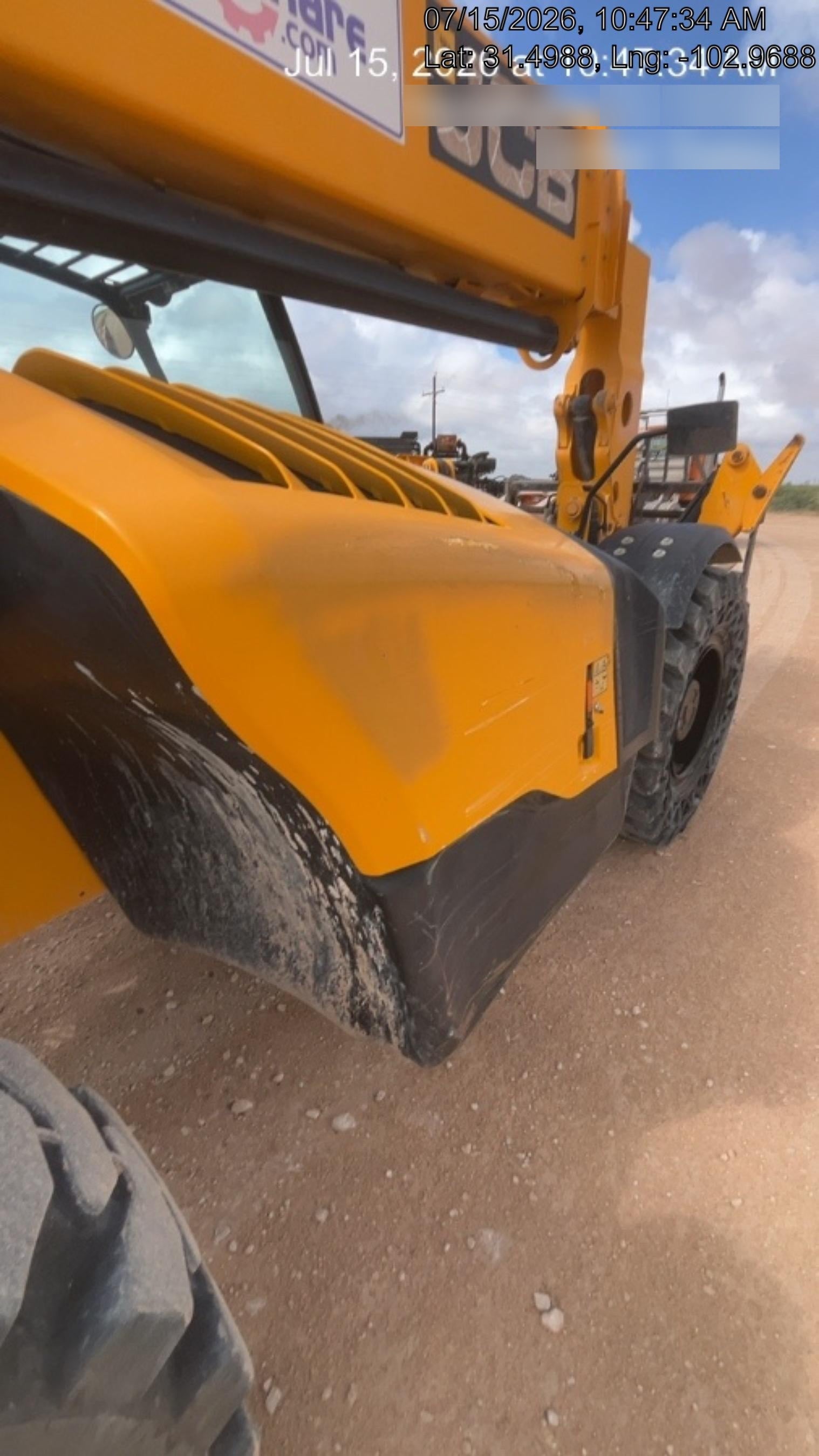 2019 JCB 510-56 74 HP w/Open ROPS, Beacon, Aux Hydraulics, Worklights, Solid Tires w/60" Carriage/Forks