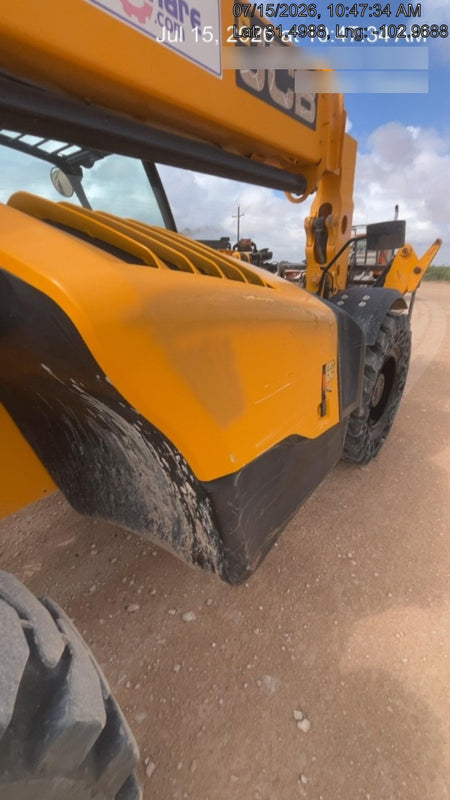 2019 JCB 510-56 74 HP w/Open ROPS, Beacon, Aux Hydraulics, Worklights, Solid Tires w/60" Carriage/Forks