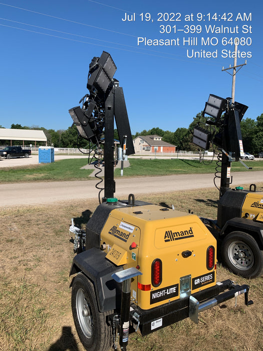 2022 Allmand NLV3GR (4) LED Light Fixture 350W, 23' Vertical Mast, 3kW Prime, Towable, Deep Sea L401, Leveling Jacks, Yanmar T4F 5.8hp