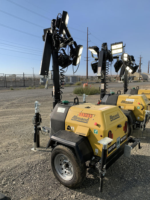 2020 Allmand NLV3GR (4) LED Light Fixture 350W, 23' Vertical Mast, 3kW Prime, Towable, Deep Sea L401, Leveling Jacks, Yanmar T4F 5.8hp