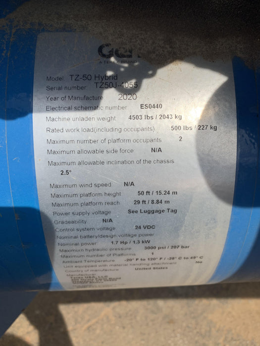 2020 GENIE TZ-50 Hybrid