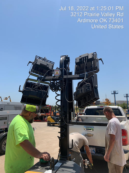 2022 Allmand NLV3GR (4) LED Light Fixture 350W, 23' Vertical Mast, 3kW Prime, Towable, Deep Sea L401, Leveling Jacks, Yanmar T4F 5.8hp