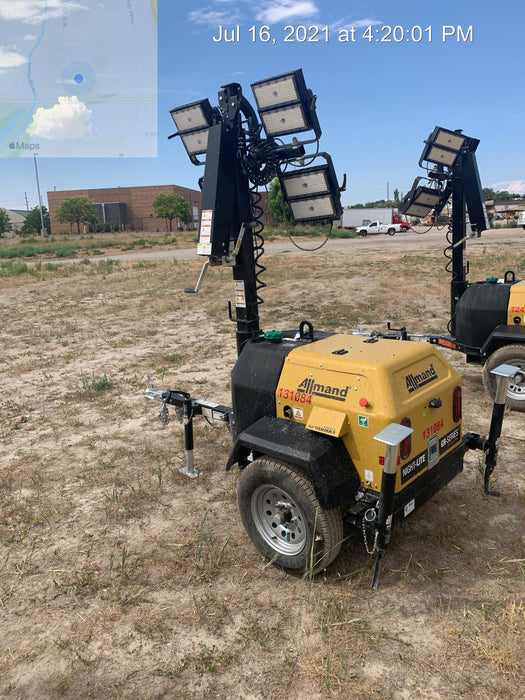 2021 Allmand NLV3GR (4) LED Light Fixture 350W, 23' Vertical Mast, 3kW Prime, Towable, Deep Sea L401, Leveling Jacks, Yanmar T4F 5.8hp