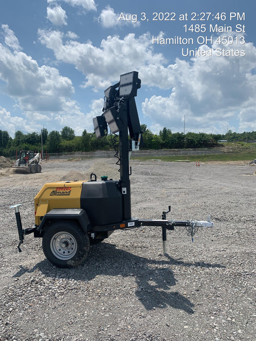 2022 Allmand NLV3GR (4) LED Light Fixture 350W, 23' Vertical Mast, 3kW Prime, Towable, Deep Sea L401, Leveling Jacks, Yanmar T4F 5.8hp