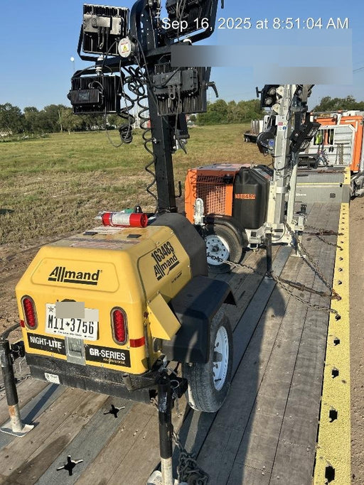 2021 Allmand NLV3GR (4) LED Light Fixture 350W, 23' Vertical Mast, 3kW Prime, Towable, Deep Sea L401, Leveling Jacks, Yanmar T4F 5.8hp