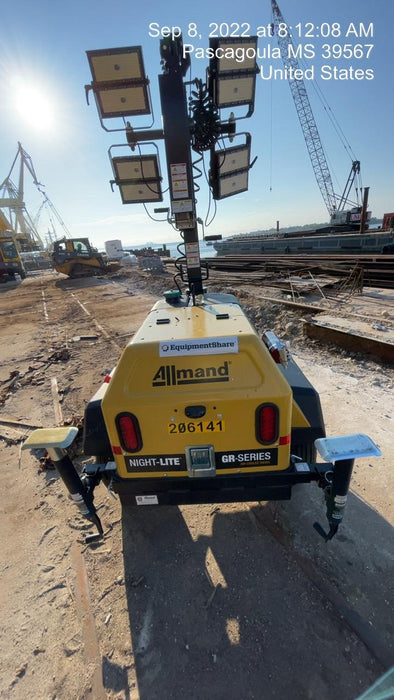 2022 Allmand NLV3GR (4) LED Light Fixture 350W, 23' Vertical Mast, 3kW Prime, Towable, Deep Sea L401, Leveling Jacks, Yanmar T4F 5.8hp