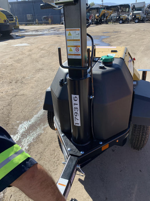 Allmand NLV3GR (4) LED Light Fixture 350W, 23' Vertical Mast, 3kW Prime, Towable, Deep Sea L401, Leveling Jacks, Yanmar T4F 5.8hp