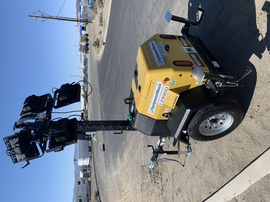 2021 Allmand NLV3GR (4) LED Light Fixture 350W, 23' Vertical Mast, 3kW Prime, Towable, Deep Sea L401, Leveling Jacks, Yanmar T4F 5.8hp