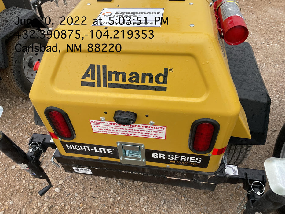 2022 Allmand NLV3GR (4) LED Light Fixture 350W, 23' Vertical Mast, 3kW Prime, Towable, Deep Sea L401, Leveling Jacks, Yanmar T4F 5.8hp