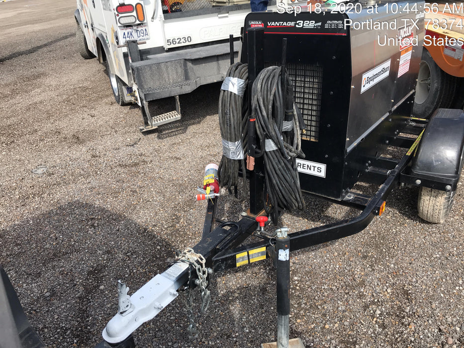 2019 Lincoln Electric Vantage 322 Ready-Pak 3, Two Wheel Trailer, Fender and Light Kit, Cable Rack