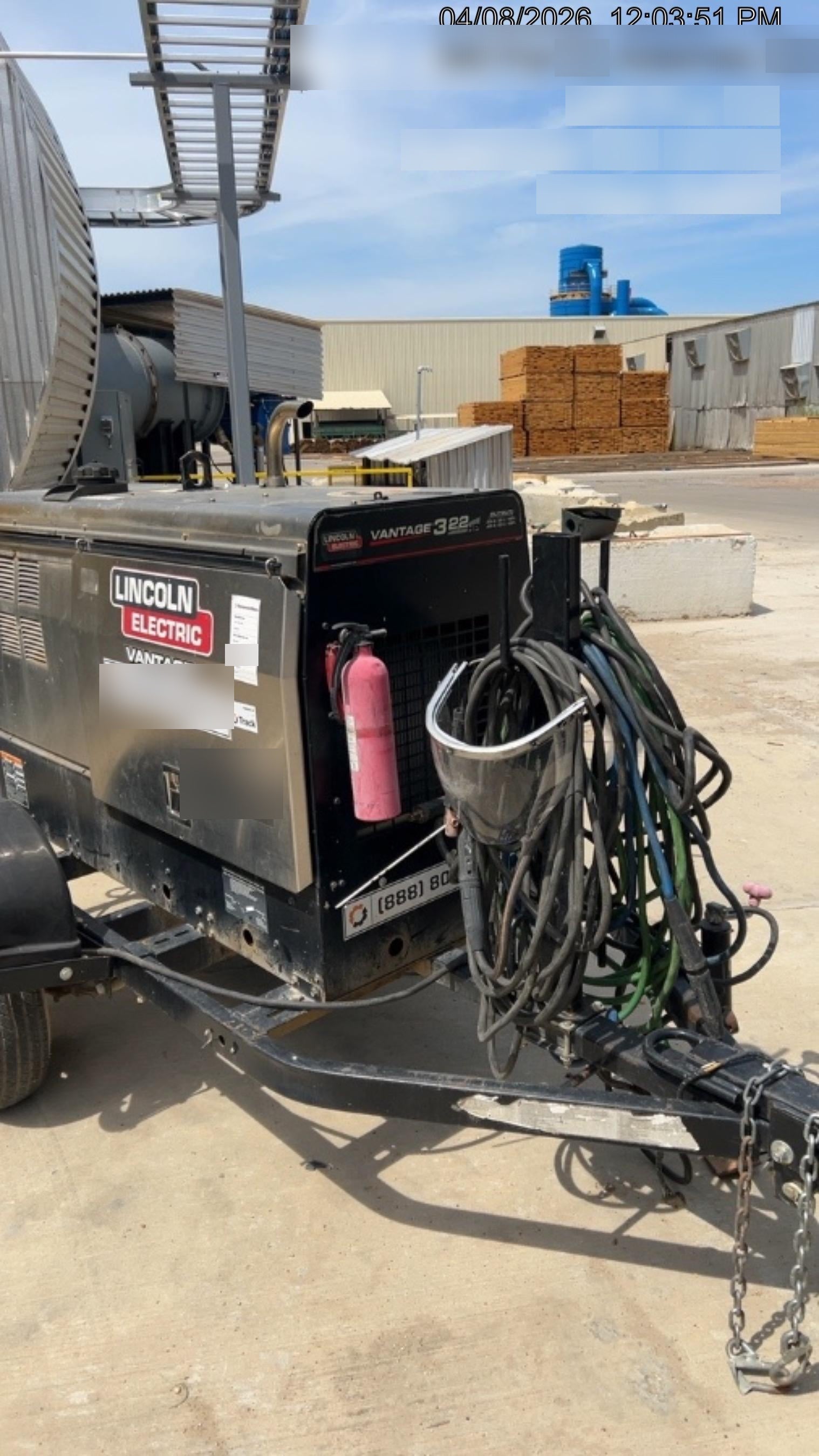 2019 Lincoln Electric Vantage 322 Ready-Pak 3, Two Wheel Trailer, Fender and Light Kit, Cable Rack