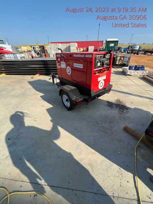 2022 Shindaiwa DGW400MDL Kubota D902 Engine, 23 HP, Dual Op Welder, Wire, Arc, Droop Stick, Tig, and CC Stick Functionality, Simulphase, 3 Phase and 1 Phase Gen Output, Single Axle NB Trlr, Slr Trckl Chrg 12V 12W, Fire Ext